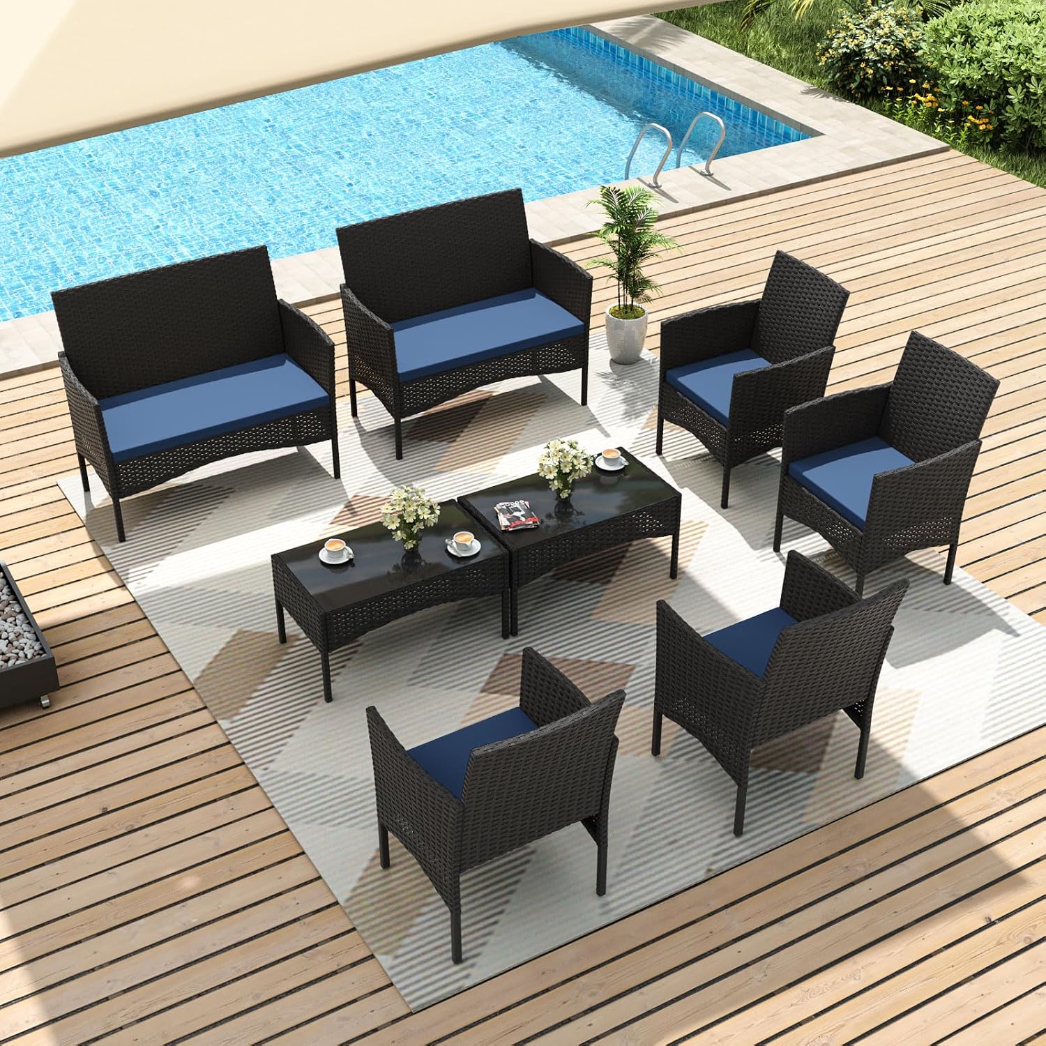 8 Pieces Patio Furniture Set,  - Outdoor Furniture Metal Chairs 评论和价格
