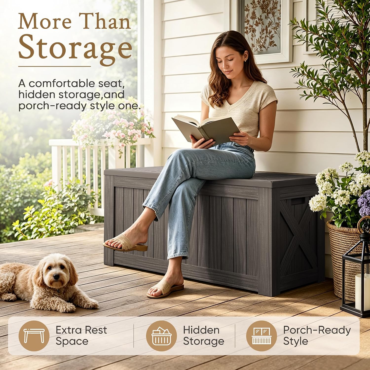 120 Gallon Large Deck Box Outd - Outdoor Furniture Wood 评论和价格